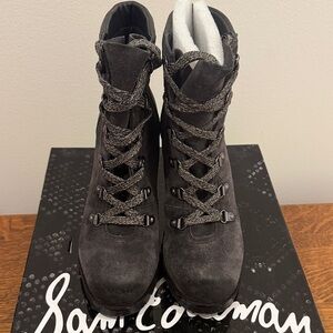 Sam Edelman Women's Grey Suede Lace-Up Boots